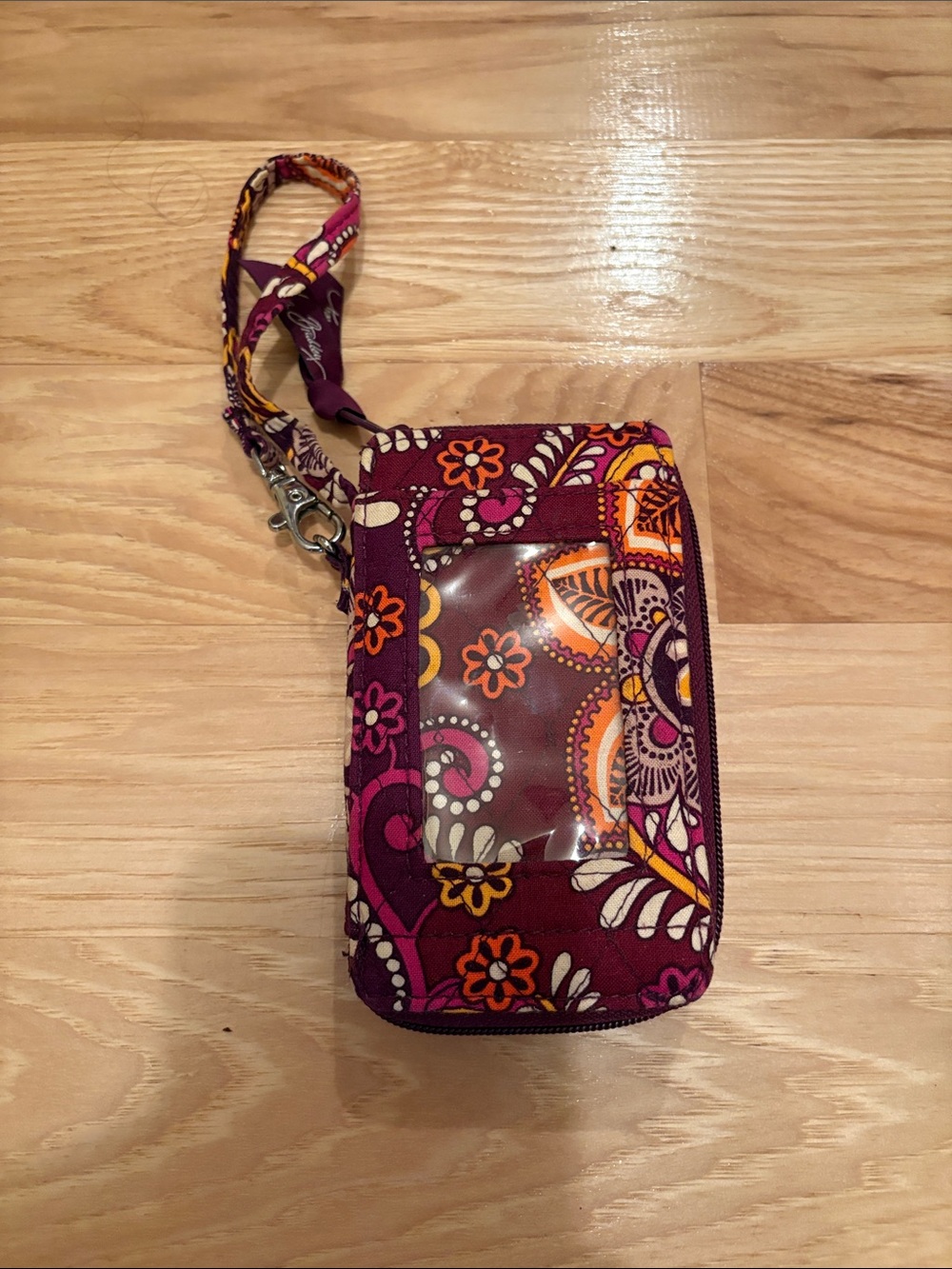 Vera Bradley Plum Floral Wristlet with Orange & Pink Accents
